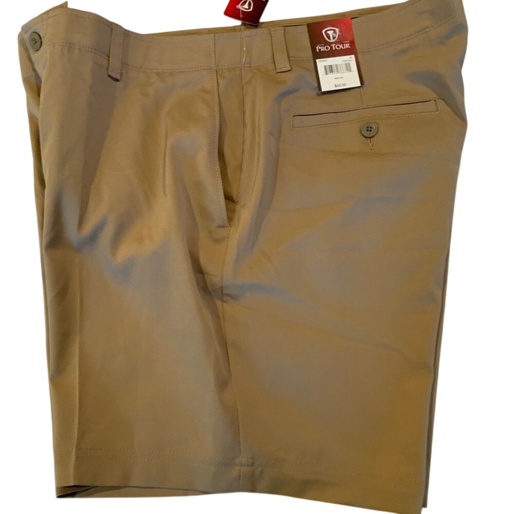 PRO TOUR Ultimate Tech Short Men's Khaki Performance Stretch Golf Casual Size XL